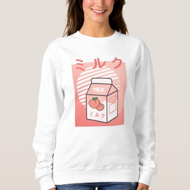 Kawaii Cow Retro Japanisch Pfirsichmilch Sweatshirt (Vorderseite)