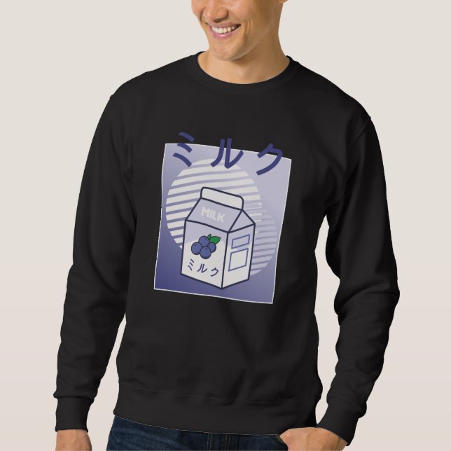 Kawaii Cow Retro Japanische Blueberry Milk Sweatshirt (Vorderseite)