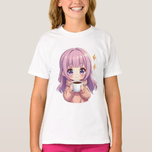 Kawaii Cozy Coffee Girl – Pastell-Ästhetik-Aufkleb T-Shirt