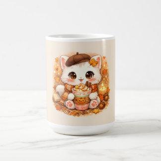 Kawaii Cozy Herbst-Latte-Kitty – Süße Herbstkatze  Kaffeetasse