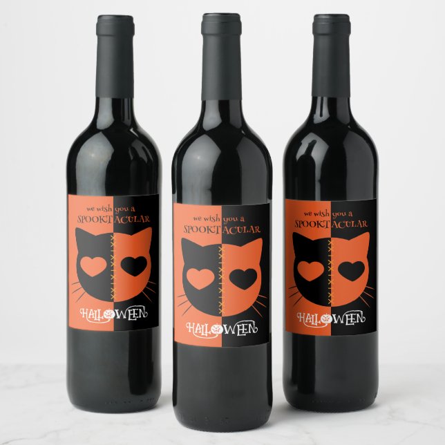 Kawaii Creepy Cute Cat Spooktacular Halloween Weinetikett (Flaschen)