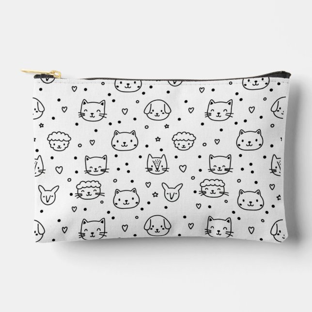 Kawaii Critter Faces Pattern Zubehörtasche (Vorderseite)