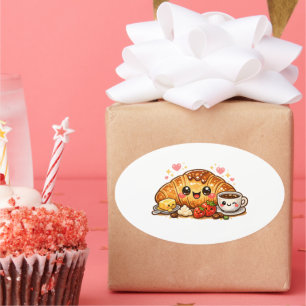 Kawaii-Croissant-Aufkleber Ovaler Aufkleber