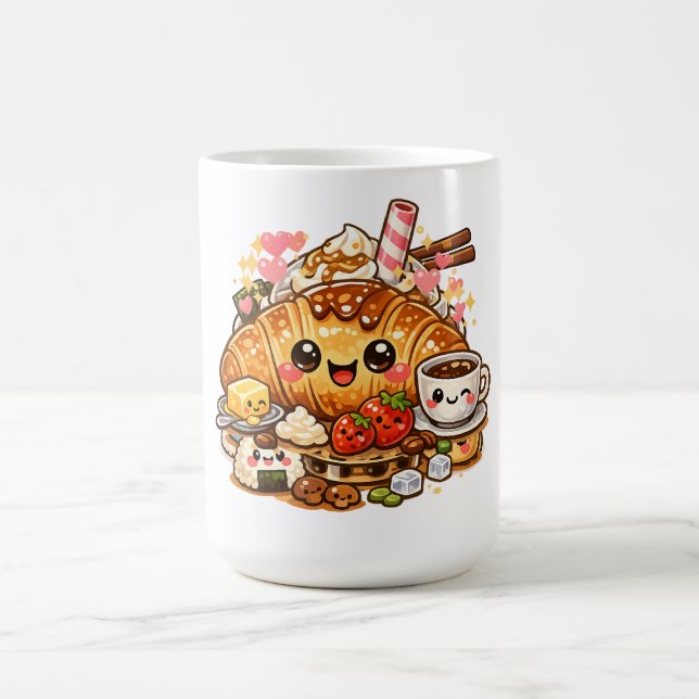 Kawaii Croissant Breakfast Mug Kaffeetasse (Mittel)