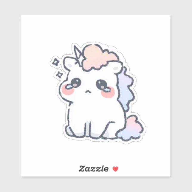 Kawaii Crying Unicorn Sticker Cute Pastel Magical (Blatt)
