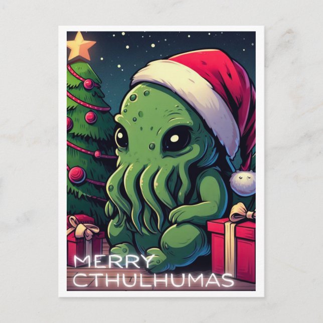 Kawaii Cthulhu Christmas - Merry Cthulhumas Feiertagspostkarte (Vorderseite)
