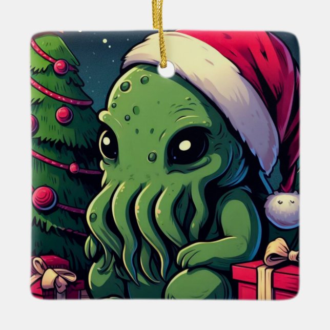 Kawaii Cthulhu Christmas - Merry Cthulhumas Keramikornament (Vorderseite)