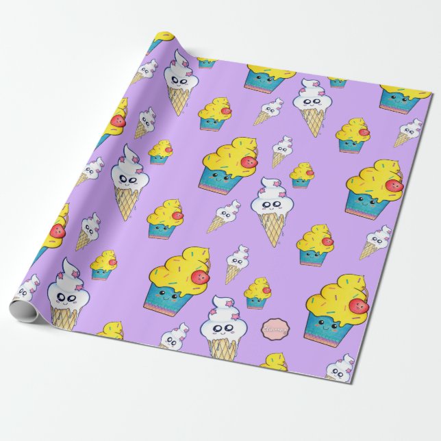 Kawaii Cupcake and Ice Creme Cone Wrapping Paper Geschenkpapier (Ungerollt)