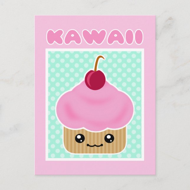Kawaii Cupcake Cherry Candy Postkarte (Vorderseite)