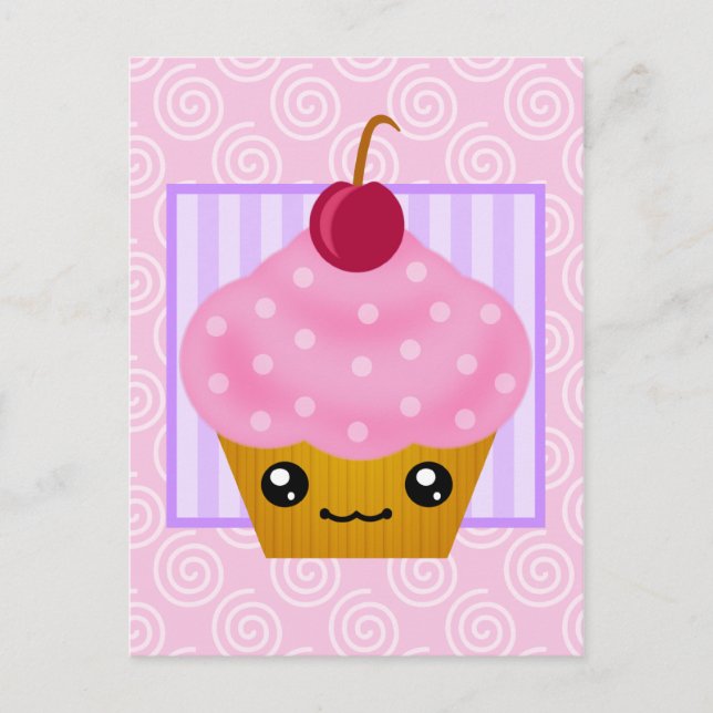 Kawaii Cupcake Cherry Postcard Postkarte (Vorderseite)