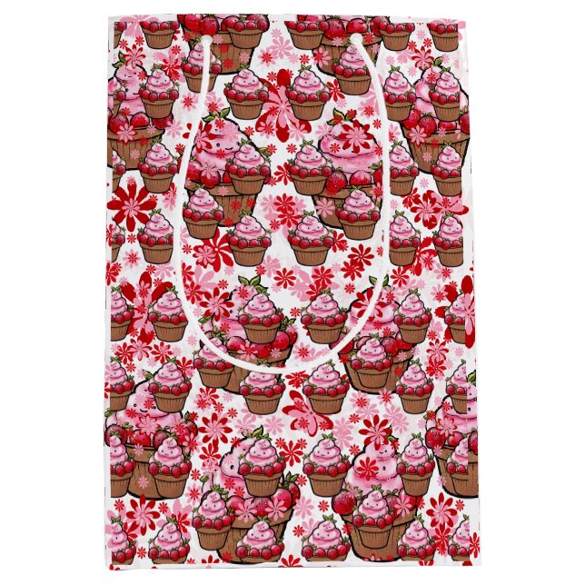 Kawaii Cupcake Design - Niedliche DessertIllustrat Mittlere Geschenktüte (Vorderseite)