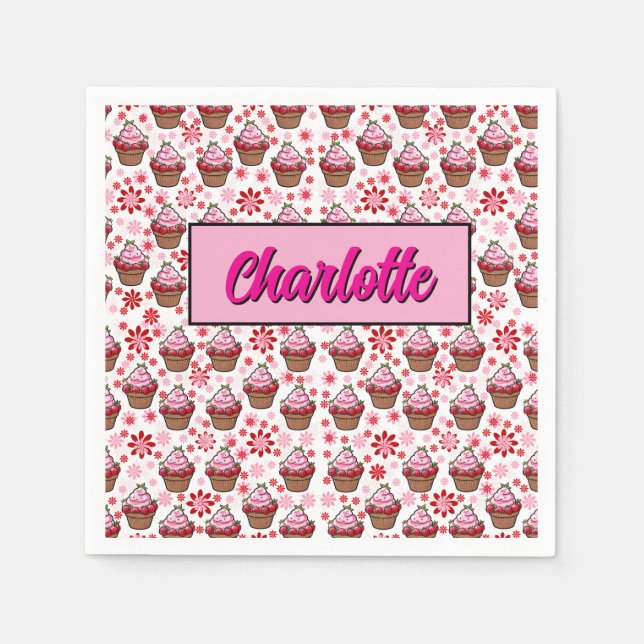 Kawaii Cupcake Design - Niedliche DessertIllustrat Serviette (Vorderseite)