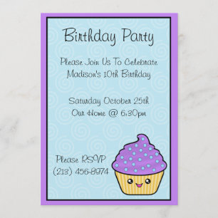 Kawaii Cupcake Geburtstagsparty Einladungen