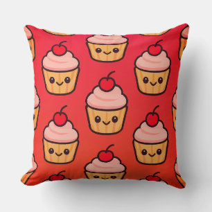 Kawaii Cupcake Grid mit lächelnden Gesichtern und Kissen