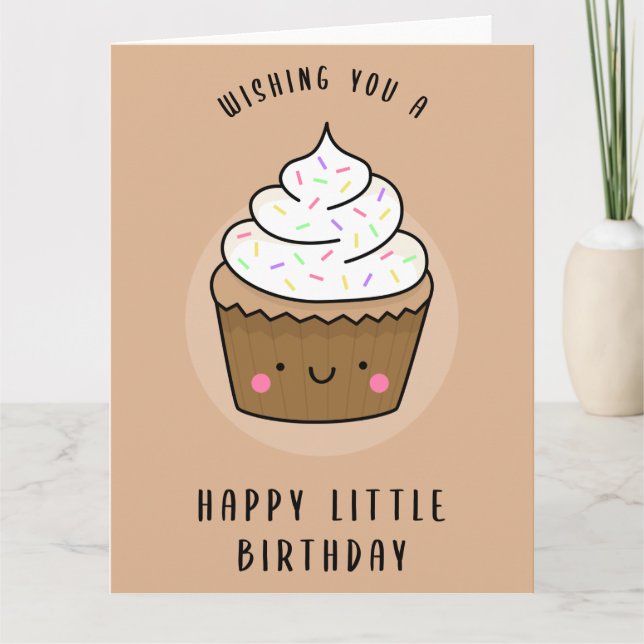 Kawaii Cupcake Happy Little Birthday (tan) Card Karte (Vorderseite)