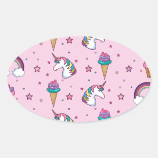 Kawaii Cupcake Icecream Unicorn Mairytale Ovaler Aufkleber