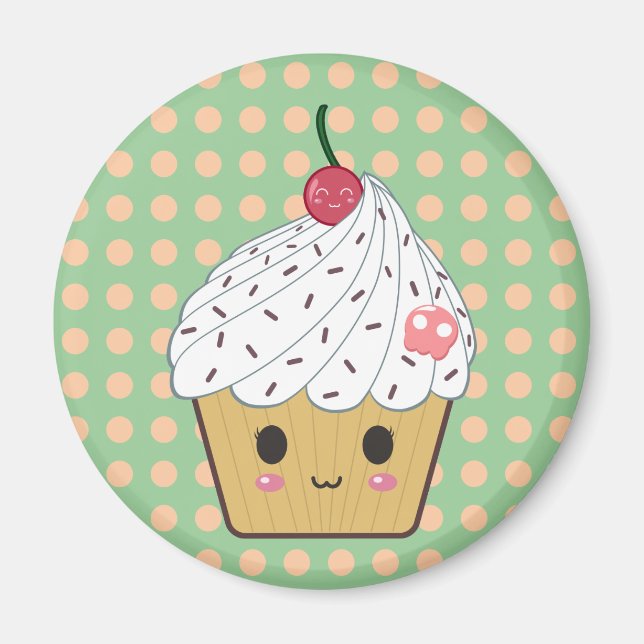 Kawaii Cupcake in Polka Dots Magnet (Vorne)