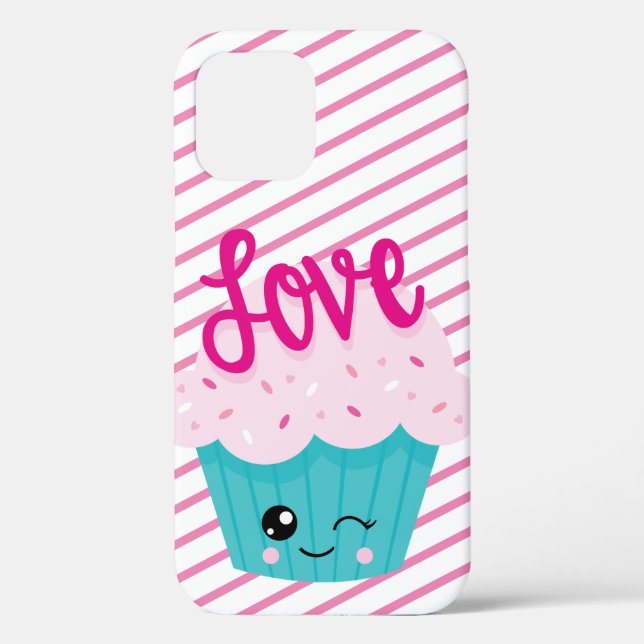 Kawaii Cupcake Liebe Rosa Aquamariner Streifen Nie Case-Mate iPhone Hülle (Rückseite)