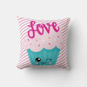 Kawaii Cupcake Liebe Rosa Aquamariner Streifen Nie Kissen