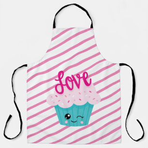 Kawaii Cupcake Love Pink Teal Streifen Süß Mädchen Schürze