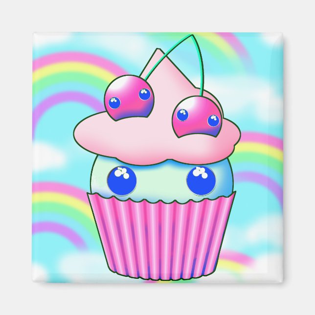 kawaii cupcake med rosa körsbär magnet (Vorne)