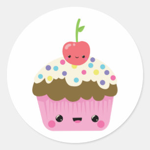 Kawaii Cupcake mit Cherry oben Runder Aufkleber