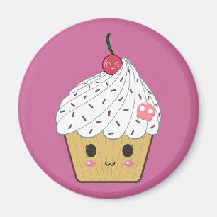 Kawaii Cupcake mit Pink Sugar Skull und Cherry Magnet