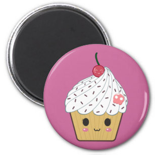 Kawaii Cupcake mit rosa Zuckerschädel und Kirsche Magnet