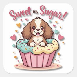 Kawaii Cupcake Pup: Sweet as Sugar! Quadratischer Aufkleber