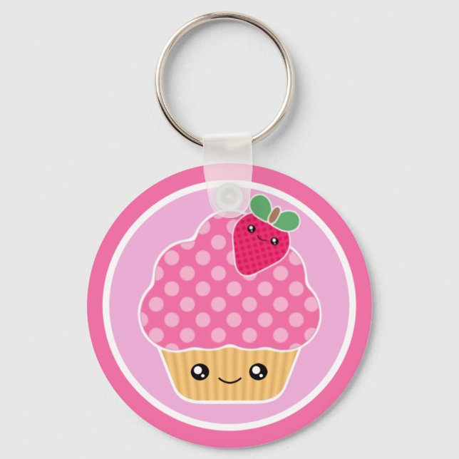 Kawaii Cupcake Strawberry Schlüsselanhänger (Vorderseite)