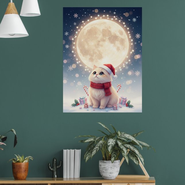 Kawaii Cute Cat Christmas With Moon Poster (Wohnzimmer 1)