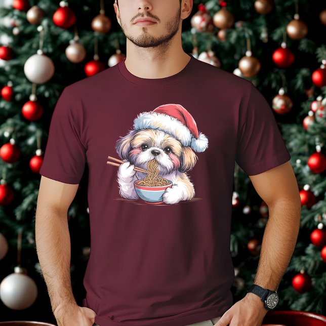 Kawaii Cute Santa Shih Tzu Eating Ramen T-Shirt (Von Creator hochgeladen)