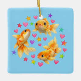 kawaii cute y2k rainbow goldfish keramikornament