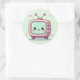 Kawaii Cutie TV – Pastel-Antennen-Freund Runder Aufkleber