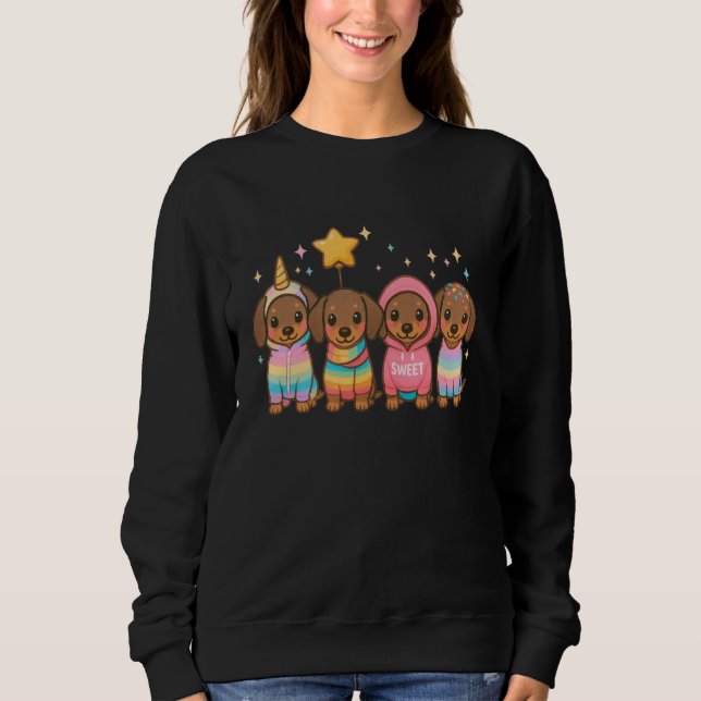Kawaii Dachshund Puppy Squad Pastel Rainbow Cute C Sweatshirt (Vorderseite)
