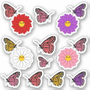 Kawaii Daisy Blume mit Butterfly Vinyl Sticker