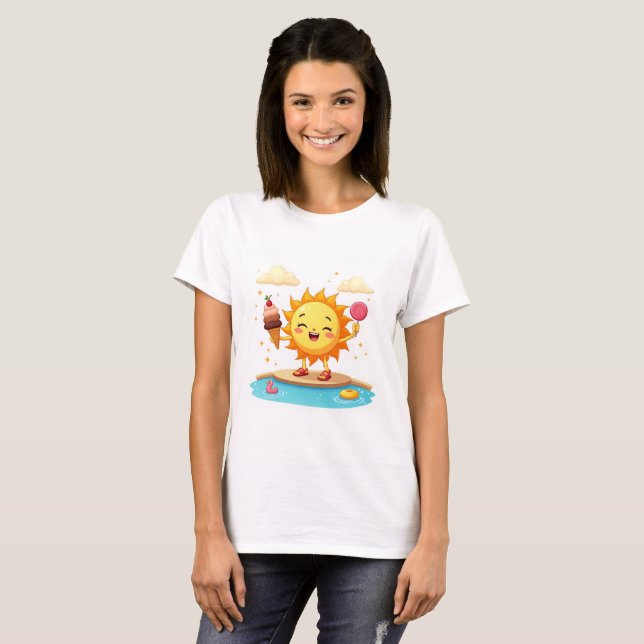 Kawaii Dancing Sun Ice Creme Summer T - Shirt (Vorne ganz)