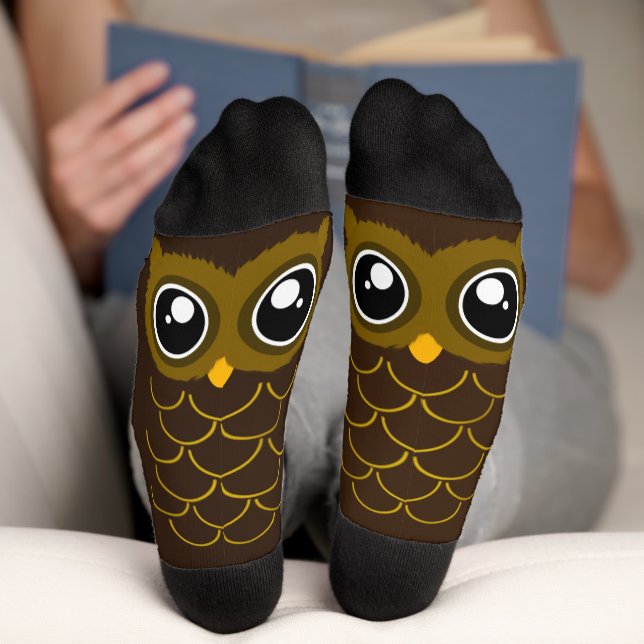 Kawaii Dark Brown Owl Socken (Unterseite)
