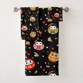 Kawaii-Daruma-Muster Badhandtuch Set