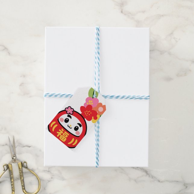 Kawaii-Daruma-Muster Geschenkanhänger (Mit Garn)