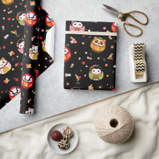 Kawaii daruma pattern geschenkpapier