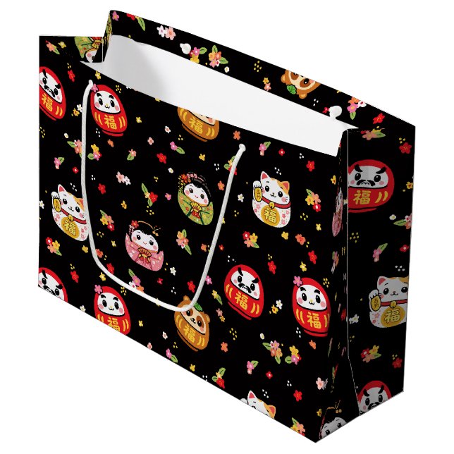 Kawaii daruma pattern große geschenktüte (Vorderseite Schrägansicht)