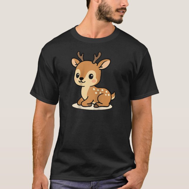 Kawaii Deer Cartoon Cute Woodland Fawn Illustratio T-Shirt (Vorderseite)