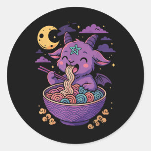Kawaii Demon Ramen Noodles Goat Pentagram Pastel B Runder Aufkleber