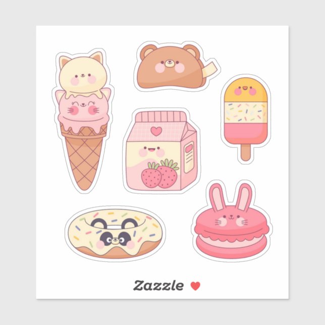Kawaii Dessert and Animal Aufkleber (Blatt)