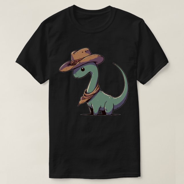 Kawaii Dinosaur Brontosaurus Cowboy Funny T-Shirt (Design vorne)