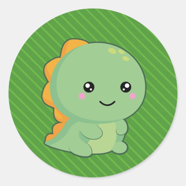 Kawaii Dinosaur Runder Aufkleber (Vorderseite)