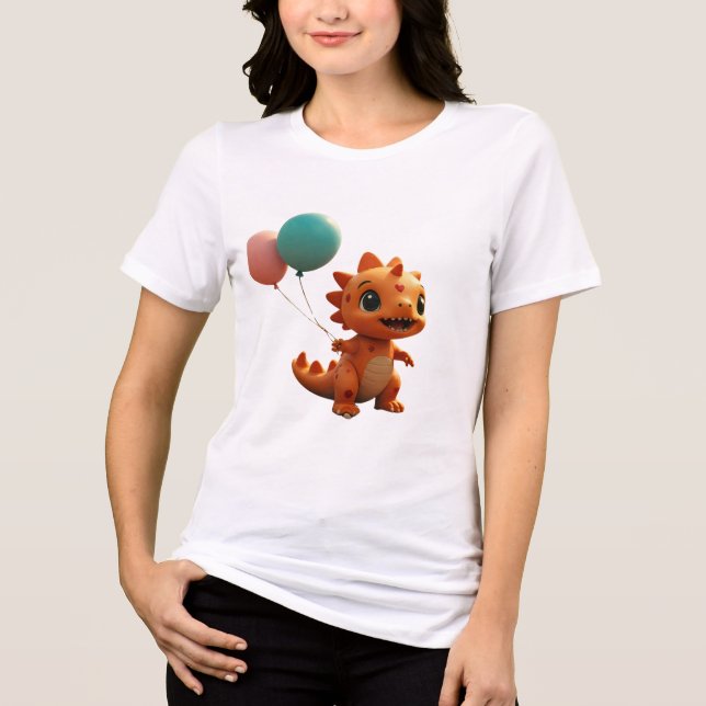 Kawaii Dinosaur T - Shirt - Niedliches Dino mit He (Vorderseite)