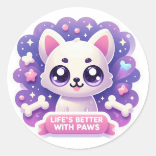 Kawaii Dog Life's Better with Paws Niedlich Puppy Runder Aufkleber