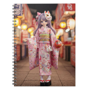 Kawaii Doll in Kimono von Natasha Us Notizblock